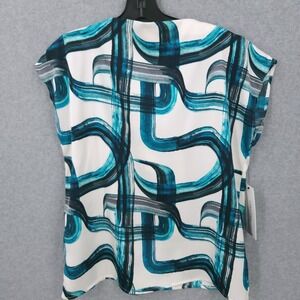 Calvin Klein Cap Sleeve Mock Neck Corsica Multi Top Shirt Womens Petite XS NWT